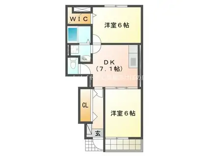 フレシール天伯B(2DK/1階)の間取り写真