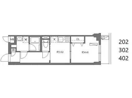 ワーフときわ台(1K/4階)の間取り写真