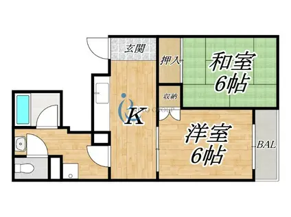 プレアール北田辺(2K/2階)の間取り写真