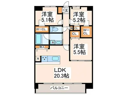 LIBTH原水(3LDK/8階)の間取り写真