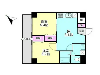 フォレストガーデン(2DK/3階)の間取り写真