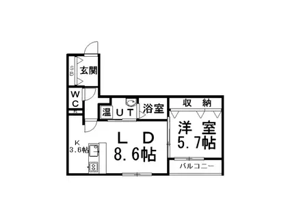 CARRE(1LDK/1階)の間取り写真