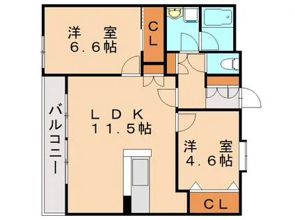 セントラーレII(2LDK/4階)の間取り写真