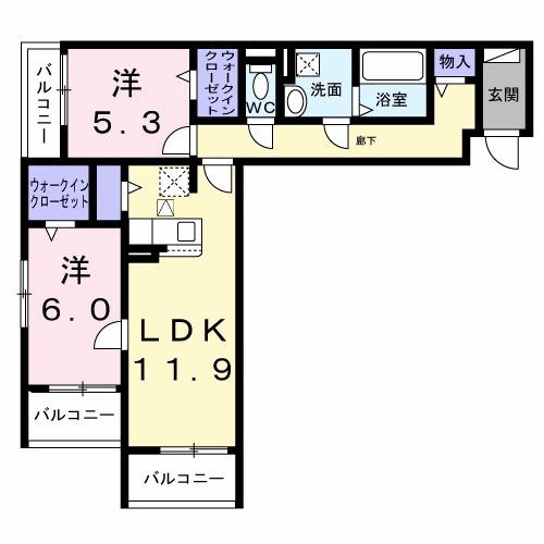 メゾンボヌール(2LDK/3階)の間取り写真