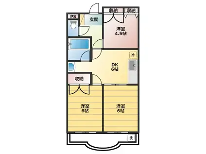 サンヒルズ中町(3DK/2階)の間取り写真