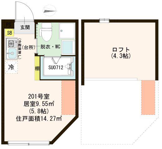 ハーモニーテラス北小岩(ワンルーム/2階)の間取り写真