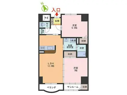 クリスティかわさきII(2LDK/4階)の間取り写真