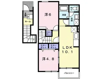 グリーンホームII(2LDK/2階)の間取り写真