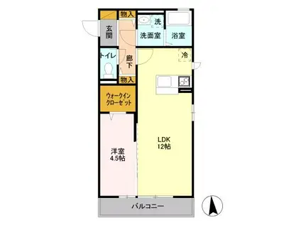 オルテシアII(1LDK/2階)の間取り写真