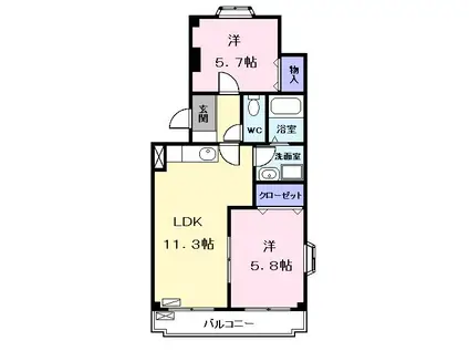 グリーンハイツはとり(2LDK/2階)の間取り写真