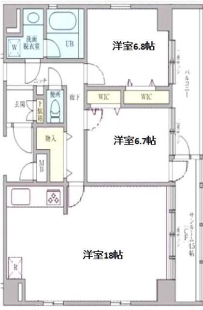 ジェネラス・パレス(2LDK/6階)の間取り写真