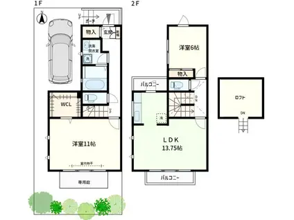 ウエストテラス(2LDK/1階)の間取り写真