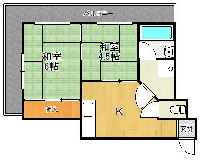 溝手ハイツ(2DK/2階)の間取り写真