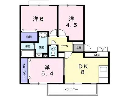 ウエストビレッジ(3DK/1階)の間取り写真