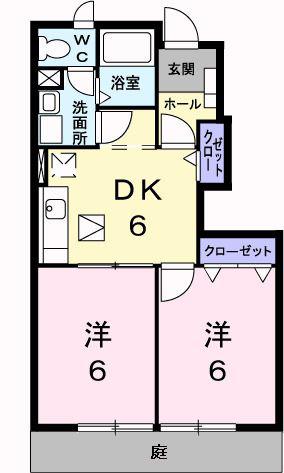 K-13B(2DK/1階)の間取り写真