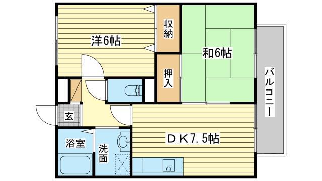 ファミールコートK B棟(2DK/1階)の間取り写真
