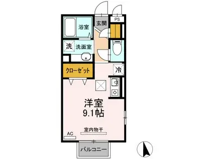 アーバンヒルズII B(ワンルーム/1階)の間取り写真