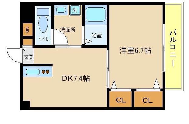 グランシャリオII(1DK/6階)の間取り写真