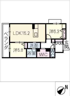 アンビエラ八事(2LDK/2階)の間取り写真