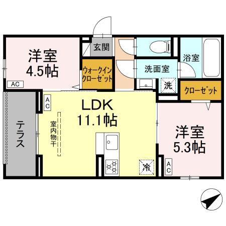 アルスフィルド相模原(2LDK/1階)の間取り写真