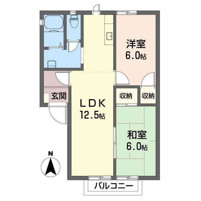ヴェルディ白石 A棟(2LDK/2階)の間取り写真