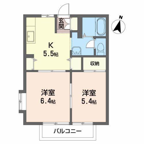 ディーセントA(2K/2階)の間取り写真