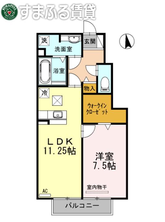 エグゼコート上地(1LDK/1階)の間取り写真
