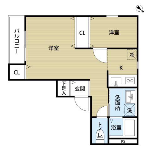 パピヨン箱崎宮前(1LDK/3階)の間取り写真