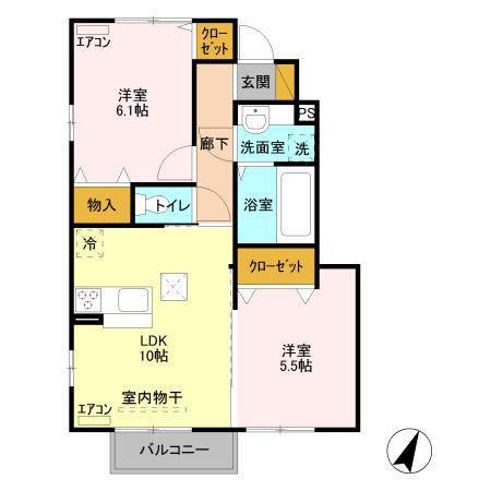 プティエタンII(2LDK/1階)の間取り写真