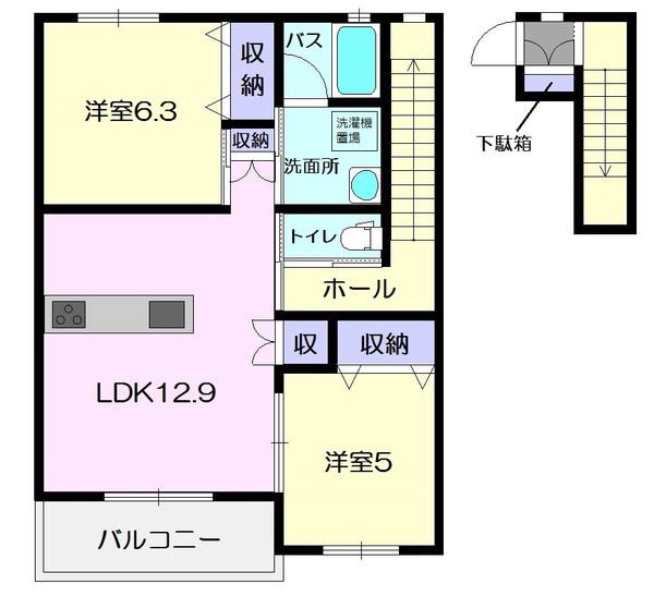 ドルチェ・ヴィータ大町E(2LDK/2階)の間取り写真