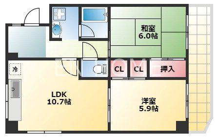 グレイシャス上町台(2LDK/2階)の間取り写真