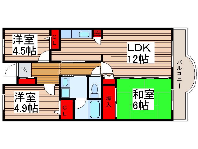 ひばり浦和(3LDK/2階)の間取り写真