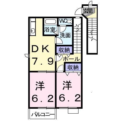 レジデンス24 D棟(2DK/2階)の間取り写真