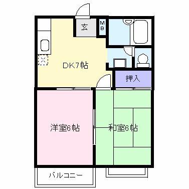 エルディム古沢(2DK/1階)の間取り写真