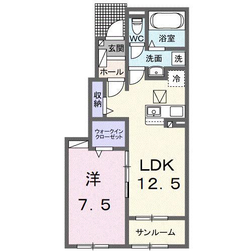 プラシード・KUROSU(1LDK/1階)の間取り写真