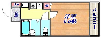 シャルマンフジ御影参番館(1K/2階)の間取り写真