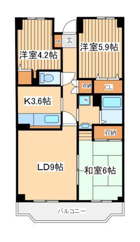 クラインデァ・ベルク2(3LDK/3階)の間取り写真