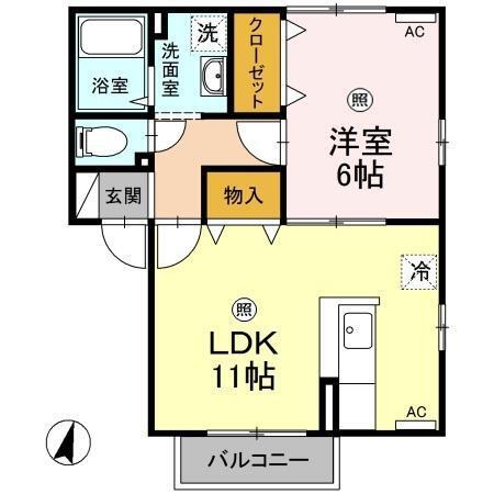 ドミールSUGURO(1LDK/2階)の間取り写真
