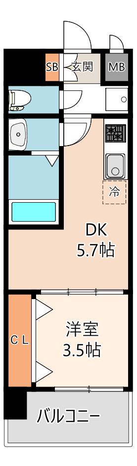 アプリーレ阿波座南(1DK/9階)の間取り写真
