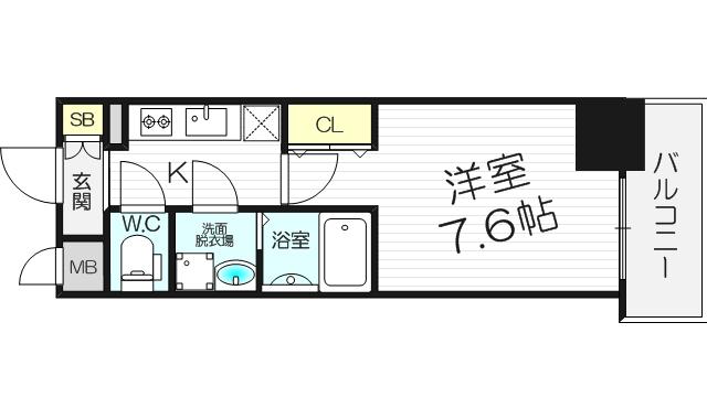 レジュールアッシュ梅田LUXE(1K/9階)の間取り写真