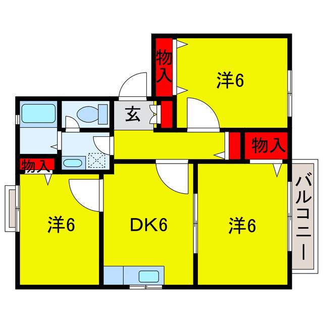 アンビション壱・参・四・五・六番館(3DK/2階)の間取り写真