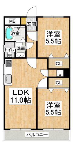 ラムール星陵台(2LDK/4階)の間取り写真