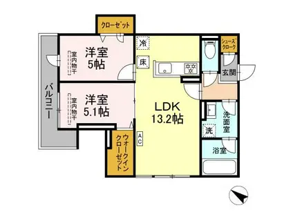 サン・クレール(2LDK/1階)の間取り写真