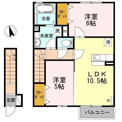アルページュ相生 B(2LDK/2階)の間取り写真