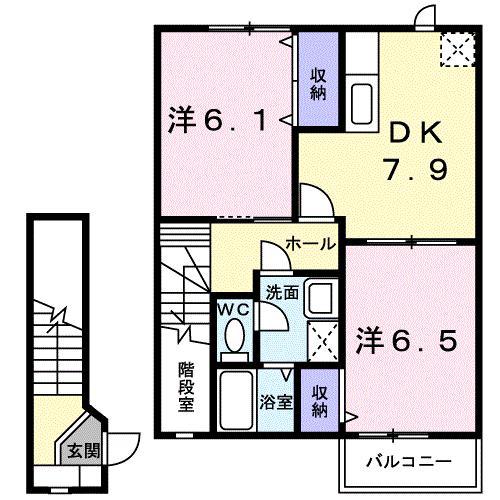 ローウェルズ1番館(2DK/2階)の間取り写真