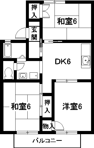 メゾンブローニュB(3DK/1階)の間取り写真