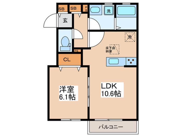オレンジボックス(1LDK/1階)の間取り写真