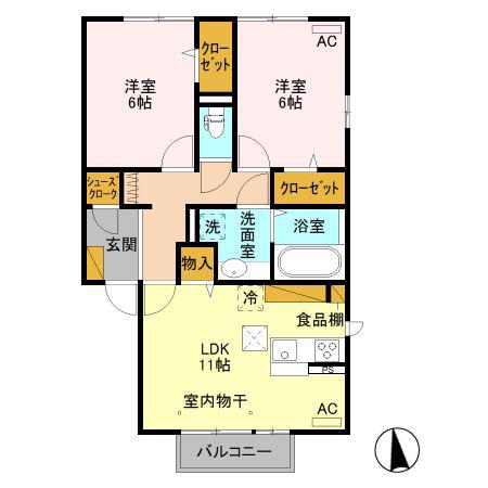 アフィシオン北代田(2LDK/1階)の間取り写真