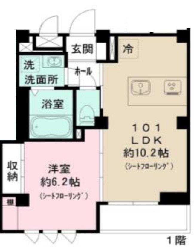 東京メトロ南北線 麻布十番駅 徒歩8分 5階建 築1年(1LDK/1階)の間取り写真
