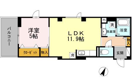 SKYSHORE(1LDK/4階)の間取り写真